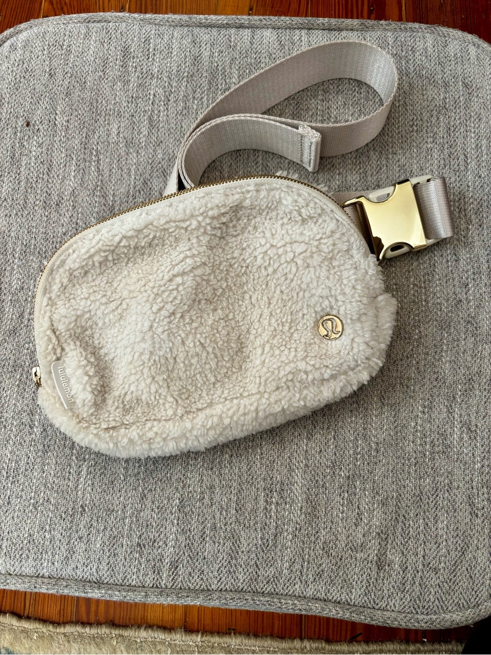 lululemon athletica Cream Sherpa Crossbody Belt Bag with Gold Buckle
